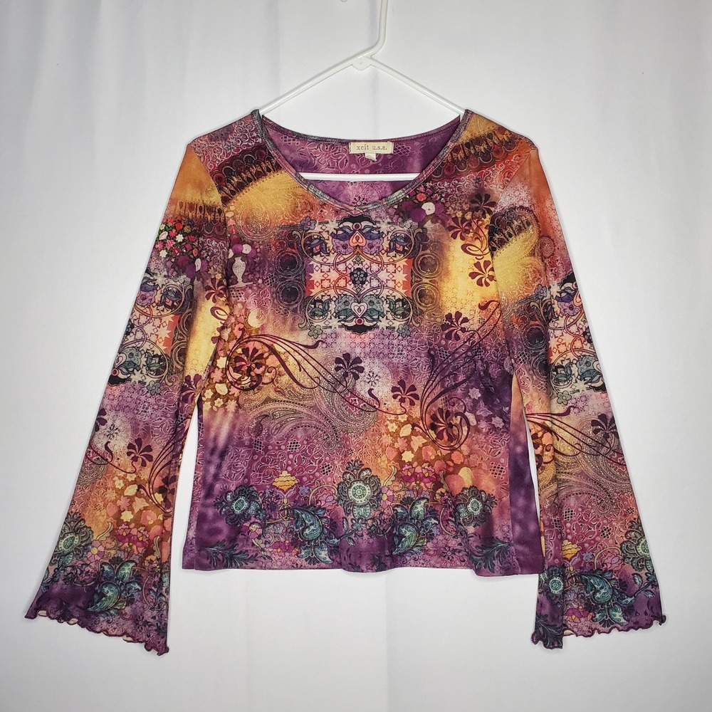 Xcit USA Top Women PM Fairy Whimsigoth Flare Boho Jewel Tone Multicolor Goth Y2K